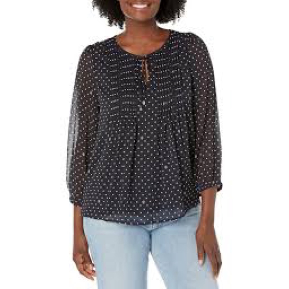 Tommy Hilfiger Dot Keyhole Blouse in Navy Size Large